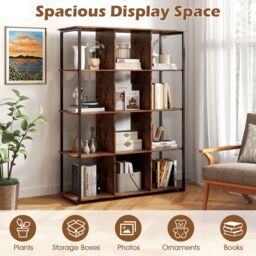 Gymax 12-Cube Wooden Bookcase Bedroom Tall Freestanding Bookshelf-Brown in Brown - thumbnail 4