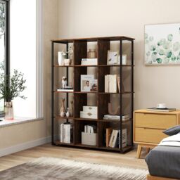 Gymax 12-Cube Wooden Bookcase Bedroom Tall Freestanding Bookshelf-Brown in Brown - thumbnail 8