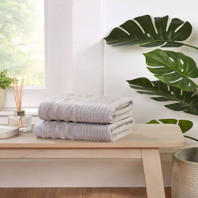 Rapport Home Linear Pure Cotton Face, Hand, Bath Towel & Bath Sheet Set in Grey - image 1