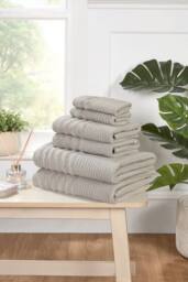 Rapport Home Linear Pure Cotton Face, Hand, Bath Towel & Bath Sheet Set in Grey - thumbnail 3
