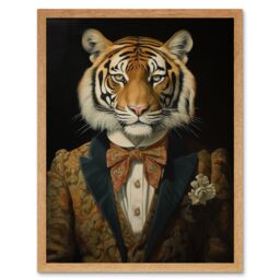 Artery8 Wall Art Print Victorian Tiger in William Morris Style Pattern Dinner Jacket Conceptual Portrait Artwork Elegant Floral Pattern Bow Tie & - thumbnail 1