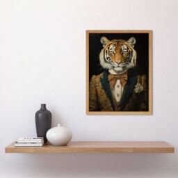 Artery8 Wall Art Print Victorian Tiger in William Morris Style Pattern Dinner Jacket Conceptual Portrait Artwork Elegant Floral Pattern Bow Tie & - thumbnail 2