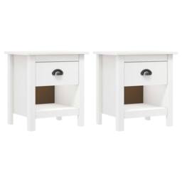 Berkfield Home Modern Bedside Cabinets 2 pcs Hill 46x35x49.5 cm Solid Pine Wood in White - thumbnail 2