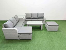 Fimous Outdoor Garden Furniture Sets 8 Seater Wicker Rattan Furniture Sofa Sets w/ Oblong Coffee Table high Back Lounge Sofa 2 Big Footstool Side - thumbnail 2