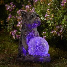 mysmartbuy Solar Powered Mystic Dog Garden Ornament with LED Crackle Ball Light in Bronze - thumbnail 2