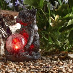 mysmartbuy Solar Powered Mystic Dog Garden Ornament with LED Crackle Ball Light in Bronze - thumbnail 3