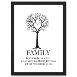 Artery8 Family Roots Quote Motivation Typography B&W Heart Tree A4 Artwork Framed Wall Art Print in Black - thumbnail 1