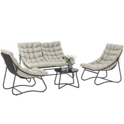 OUTSUNNY 4 PC Garden Furniture Set with Loveseat, Chairs, Table, Light Grey - thumbnail 2