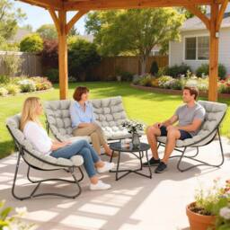 OUTSUNNY 4 PC Garden Furniture Set with Loveseat, Chairs, Table, Light Grey - thumbnail 1