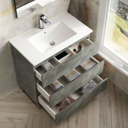 Banyetti Vatilla 800mm Floorstanding Vanity Unit with Lira Basin - Cemento Grey