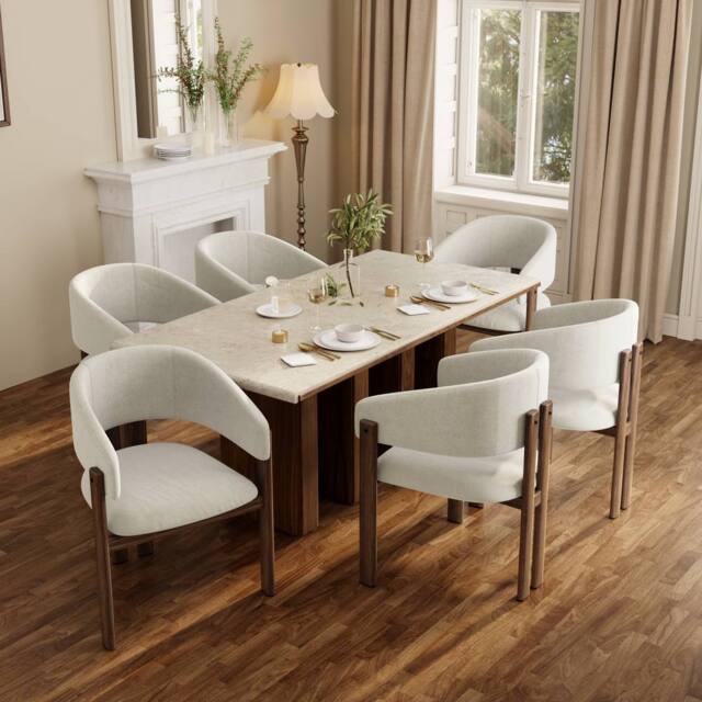 BTM Set of 2/4/6 Linen Dining Chairs with Metal Frame in Beige - Size: 6 Pack - image 1