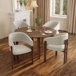 BTM Set of 2/4/6 Linen Dining Chairs with Metal Frame in Beige - Size: 6 Pack - thumbnail 4