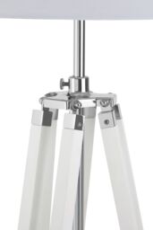 Orsina Adjustable Floor Lamp with Chrome Accents, Natural Grey Wooden Tripod Legs, Contemporary Fabric Shade in White - thumbnail 3