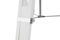 Orsina Adjustable Floor Lamp with Chrome Accents, Natural Grey Wooden Tripod Legs, Contemporary Fabric Shade in White - thumbnail 4