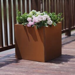 Woven Wood 50cm Corten Steel Cube Planter in Light Brown - thumbnail 2