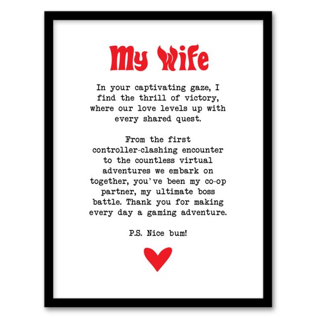 "Artery8 Love Poem Gamer Nerd Wife Romantic Poetry Fun Framed Art Print in White - Size: W12"" x H16""" - image 1