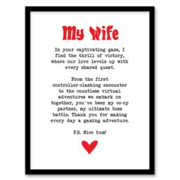 "Artery8 Love Poem Gamer Nerd Wife Romantic Poetry Fun Framed Art Print in White - Size: W12"" x H16""" - thumbnail 1