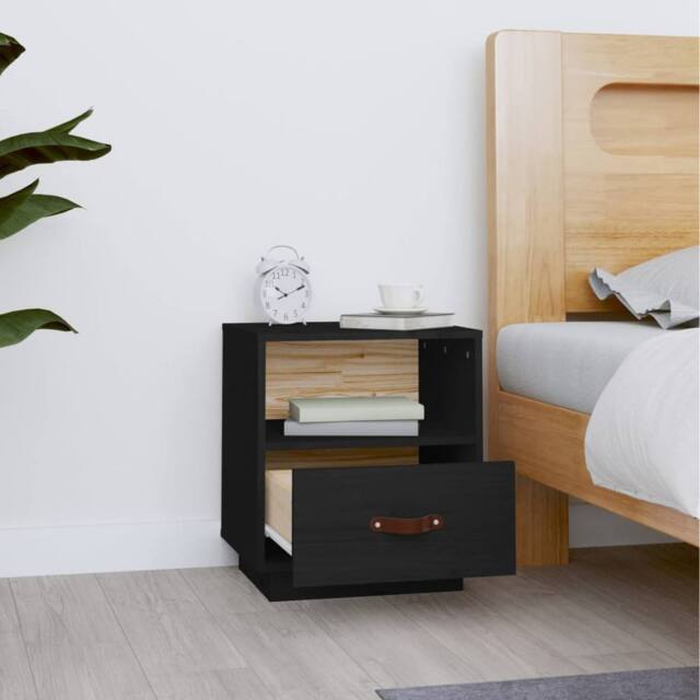 Berkfield Home Beautiful Bedside Cabinet Black 40x34x45 cm Solid Wood Pine - Size: 40 x 34 x 45 cm - image 1