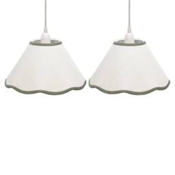 First Choice Lighting Set of 2 Libby - Natural Linen Sage Green Trim 27cm Pendant Lamp Shade in White