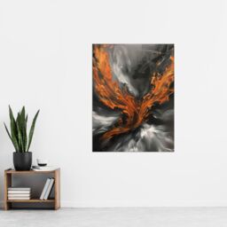 "Artery8 Firebird Phoenix Abstract Painting Flame Wings Wall Art Print in Orange - Size: W24"" x H32""" - thumbnail 4
