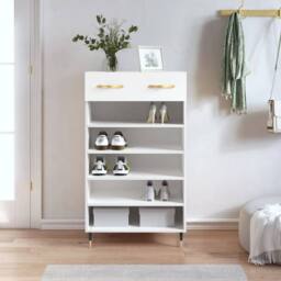 Berkfield Home Shoe Cabinet White 60x35x105 cm Engineered Wood - Size: 60 x 35 x 105 cm - thumbnail 2