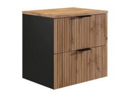 Vente-unique Fluted Wall-Hung Bathroom Unit With Round Countertop Basin - Light in Black - thumbnail 7