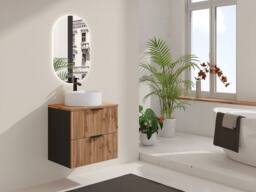 Vente-unique Fluted Wall-Hung Bathroom Unit With Round Countertop Basin - Light in Black - thumbnail 1