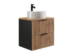Vente-unique Fluted Wall-Hung Bathroom Unit With Round Countertop Basin - Light in Black - thumbnail 5