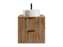 Vente-unique Fluted Wall-Hung Bathroom Unit With Round Countertop Basin - Light in Black - thumbnail 4