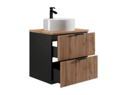 Vente-unique Fluted Wall-Hung Bathroom Unit With Round Countertop Basin - Light in Black - thumbnail 6