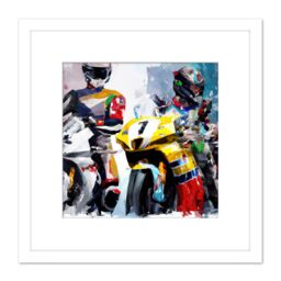Artery8 Superbike Racing MotoGP Catalunya Modern Watercolour Painting Square Wooden Framed Wall Art Print Picture 8X8 Inch in White - thumbnail 1