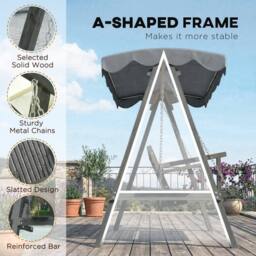 OUTSUNNY 3 Seater Garden Swing Seat with Canopy, Grey - thumbnail 5