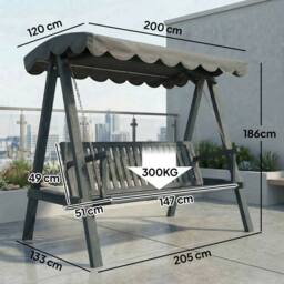 OUTSUNNY 3 Seater Garden Swing Seat with Canopy, Grey - thumbnail 3