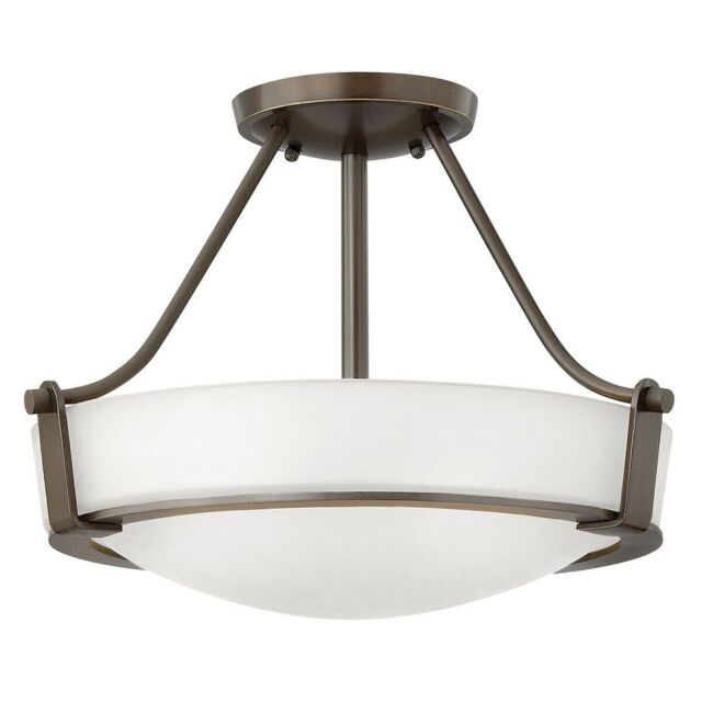 Loops 3 Bulb Semi Flush Light Uplight Bold Etched Glass Shade Olde Bronze LED E27 100W in Clear