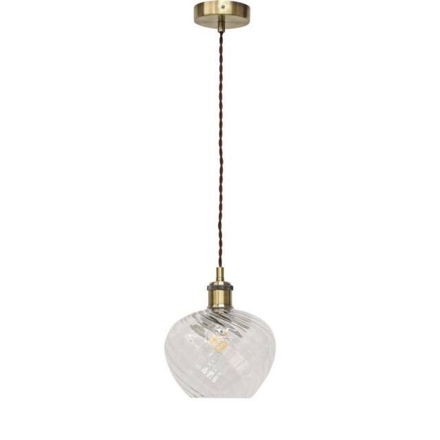 First Choice Lighting Bradson - Clear Swirl Glass Antique Brass Retro Pendant Fitting - image 1