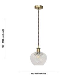 First Choice Lighting Bradson - Clear Swirl Glass Antique Brass Retro Pendant Fitting - thumbnail 5