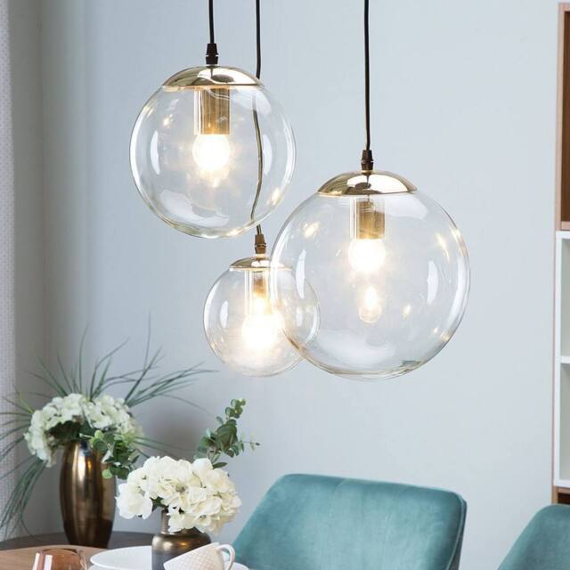 Wyld and Coco 3 Light Pendant Clear Glass Spheres and Gold Metal Accents Modern - image 1