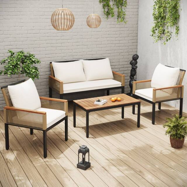 Matteo Garden Lounge Set - Comfortable Cushions & Rattan Effect in Beige - image 1