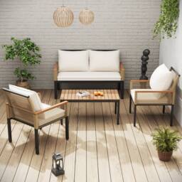 Matteo Garden Lounge Set - Comfortable Cushions & Rattan Effect in Beige - thumbnail 3