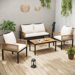 Matteo Garden Lounge Set - Comfortable Cushions & Rattan Effect in Beige - thumbnail 1