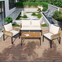 Matteo Garden Lounge Set - Comfortable Cushions & Rattan Effect in Beige - thumbnail 2