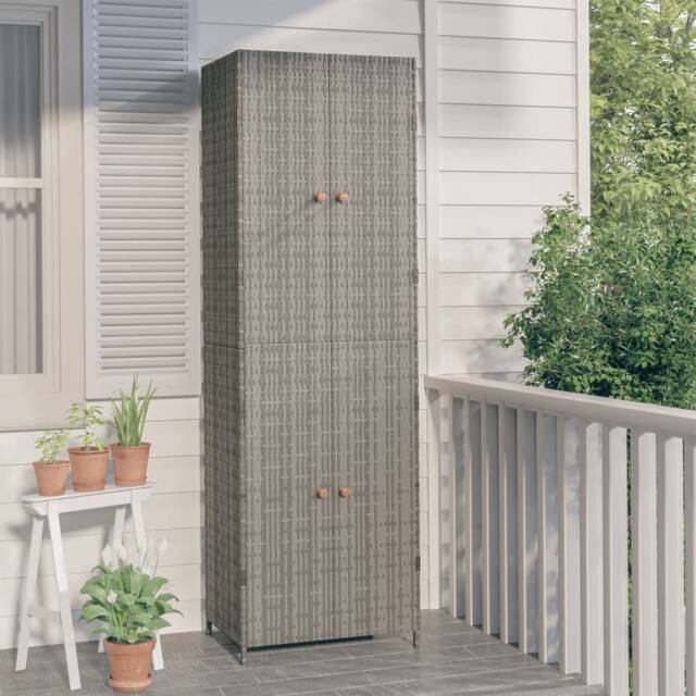 Berkfield Home Garden Storage Cabinet Grey 59x40x180 cm Poly Rattan - Size: 59 x 40 x 180 cm - image 1