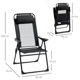 OUTSUNNY Garden Chairs Set of 2 Folding Camping Chair Recliners in Black - Size: 2 Pack - thumbnail 3