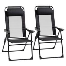OUTSUNNY Garden Chairs Set of 2 Folding Camping Chair Recliners in Black - Size: 2 Pack - thumbnail 2