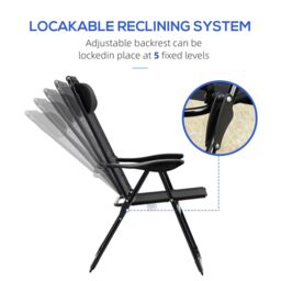 OUTSUNNY Garden Chairs Set of 2 Folding Camping Chair Recliners in Black - Size: 2 Pack - thumbnail 6
