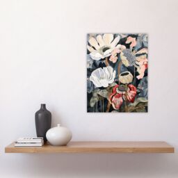 "Artery8 Anemone Flowers After Storm Floral Painting Wall Art Print in Dark Blue - Size: W18"" x H24""" - thumbnail 4