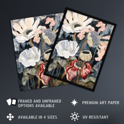 "Artery8 Anemone Flowers After Storm Floral Painting Wall Art Print in Dark Blue - Size: W18"" x H24""" - thumbnail 2