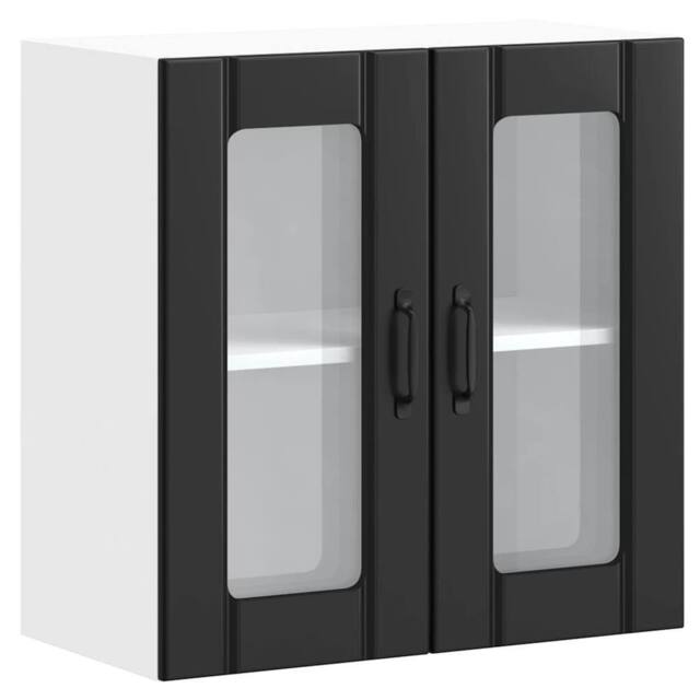 Berkfield Home Kitchen Wall Cabinet with Glass Door Lucca Black Engineered Wood - image 1