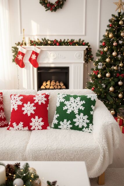 Living and Home 2Pcs Christmas Theme Decorative Throw Pillows - Size: 45 cm x 45 cm - image 1
