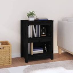 Berkfield Home Beautiful Book Cabinet Black 50x35x68 cm Solid Wood Pine - Size: 50 x 35 x 68 cm - thumbnail 2